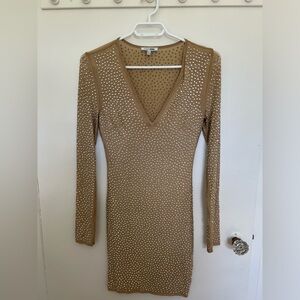 FashionNova Nude Mesh Rhinestone Dress
